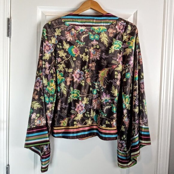 Y Apparel Brown Multicolor Floral Kimono Wrap Top - Picture 2 of 4